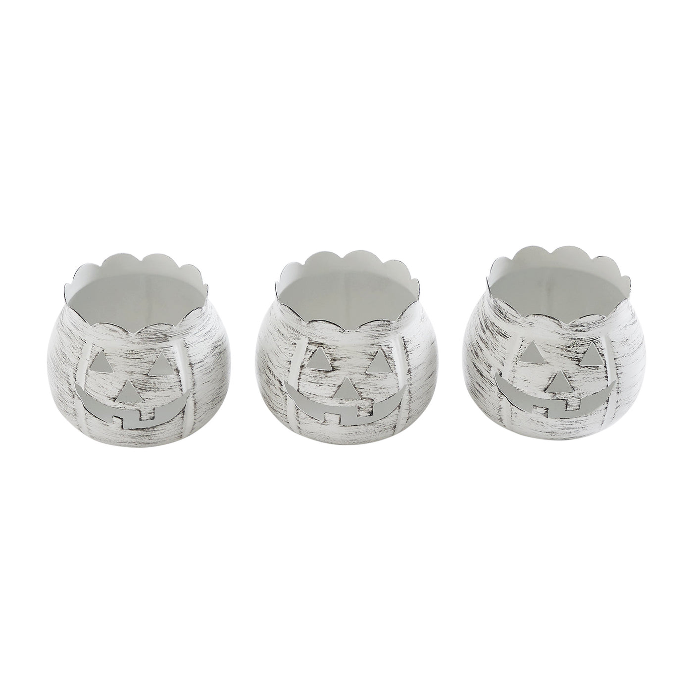 Set of 3 Jack-O-Lantern Distressed White Candle Holders