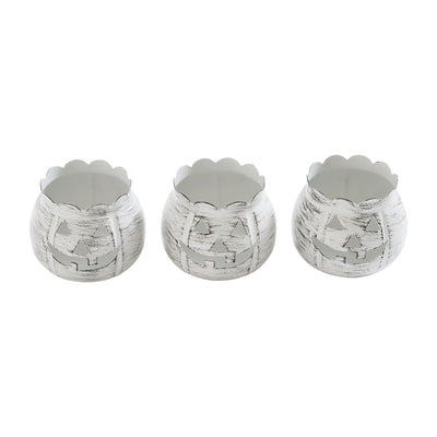 Set of 3 Jack-O-Lantern Distressed White Candle Holders