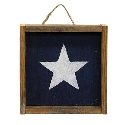 Set of 3 Rustic Wood Framed Hanging Star Block Signs 6.5"