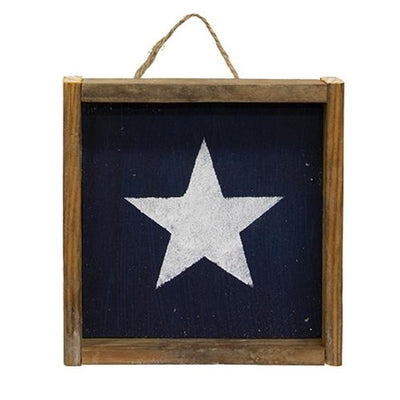 Set of 3 Rustic Wood Framed Hanging Star Block Signs 6.5"