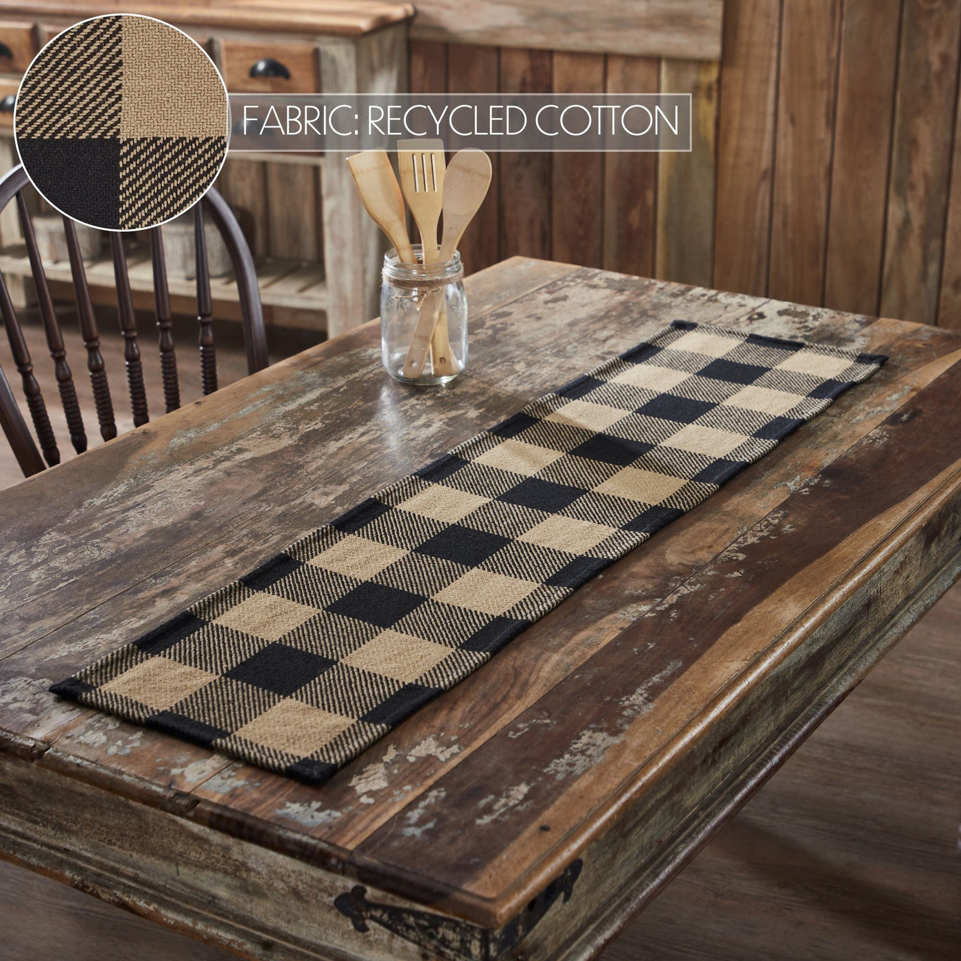 Black and Tan Check 48" Table Runner