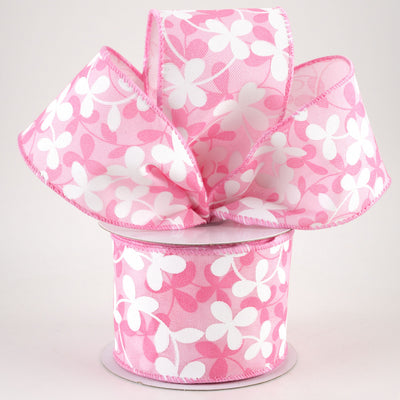 Pink Clover Flowers Ribbon 2.5" x 10 yards