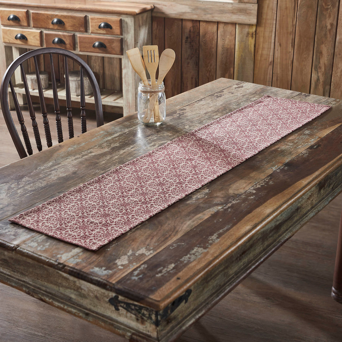 Custom House Burgundy Tan Jacquard 60" Table Runner