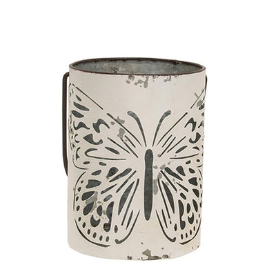 Set of 2 Butterfly Cutout White Metal Buckets