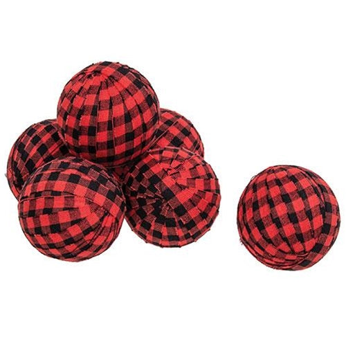 💙 Set of 6 Red & Black Buffalo Check Rag Balls