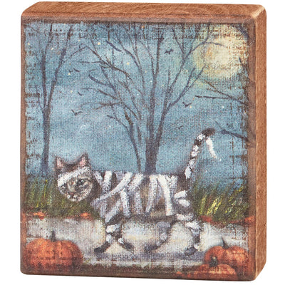 Cat Mummy 4.5" Small Halloween Block Sign