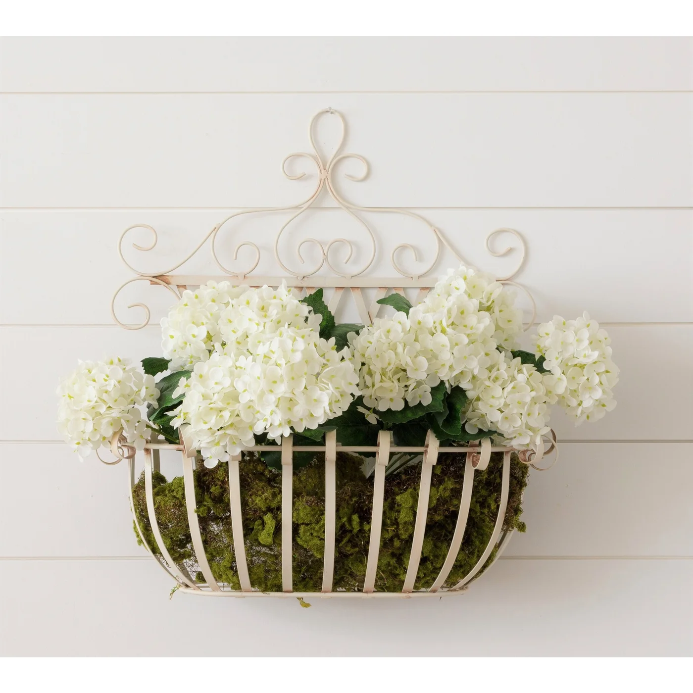 White Metal Wall Hanging Flower Basket