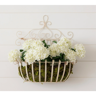White Metal Wall Hanging Flower Basket