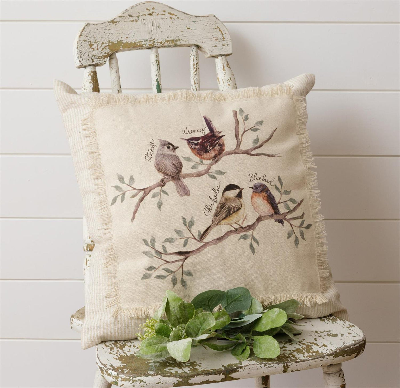 Natural Birds on Branch 18" Accent Pillow