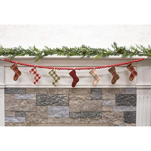 Plaid Stockings & Beads 51" Wooden Christmas Garland