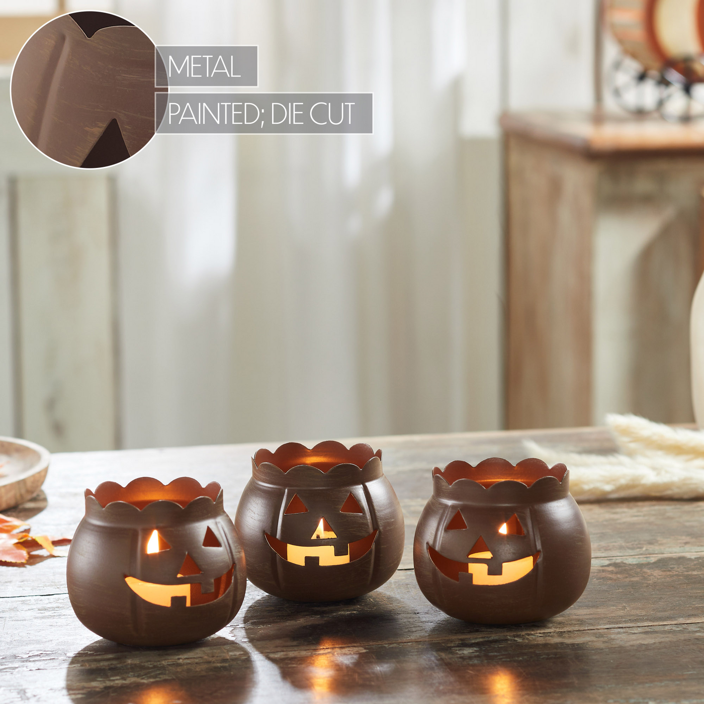 Set of 3 Bronze Jack O Lantern Votive Holders