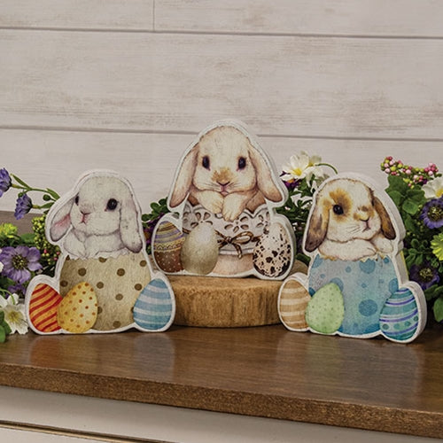 Set of 3 Chunky Hatching Baby Easter Bunny Sitter Signs