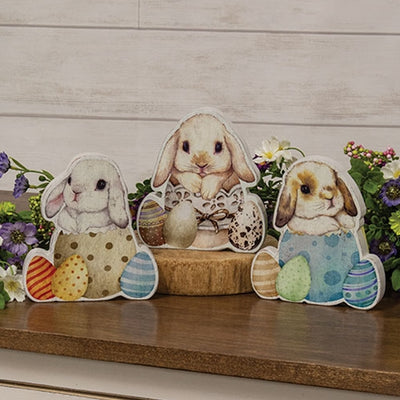 Set of 3 Chunky Hatching Baby Easter Bunny Sitter Signs