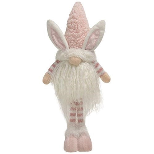 Fuzzy Pink Striped Standing Gnome Bunny 16" H