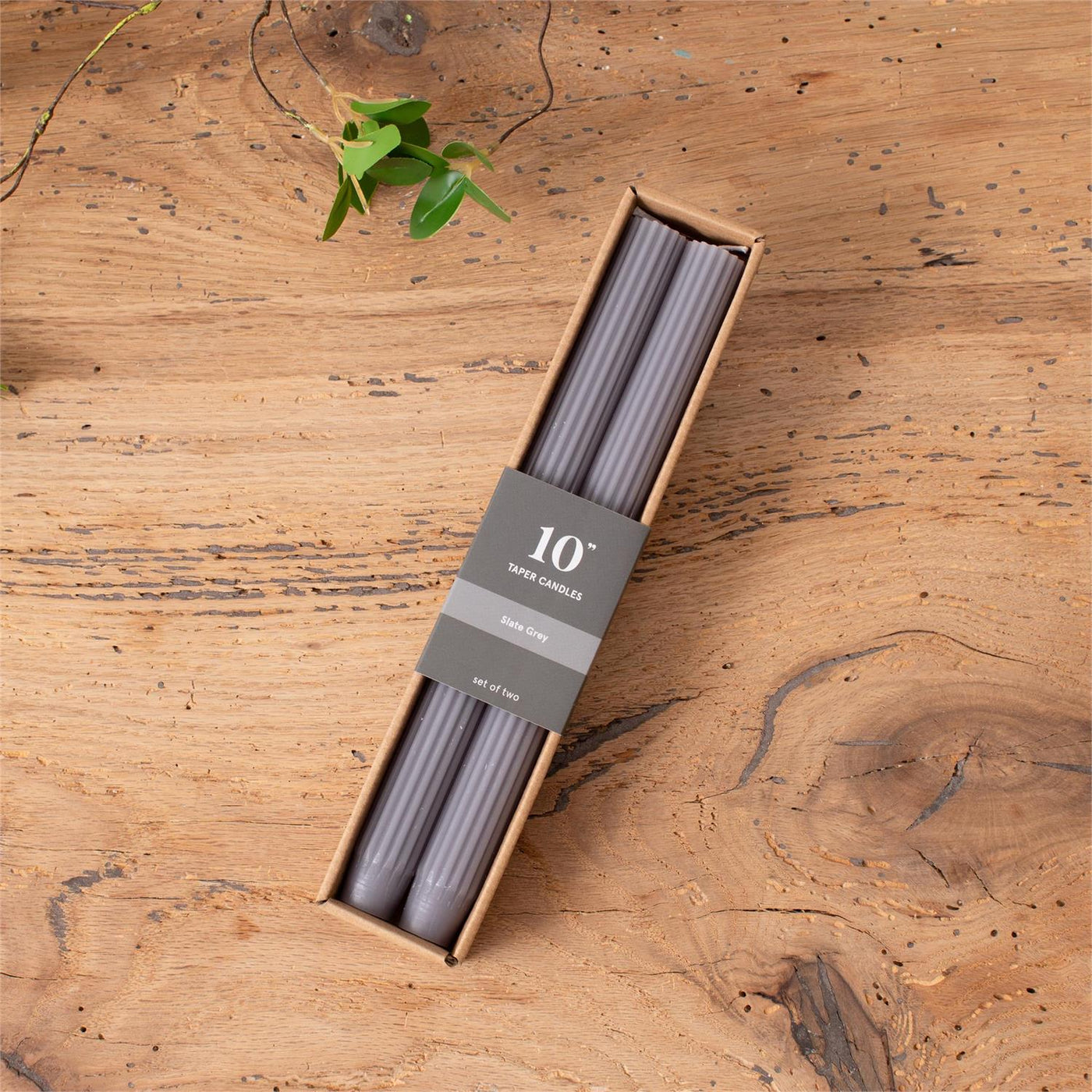 Set of 2 Slate Grey Ribbed 10" Taper Candle