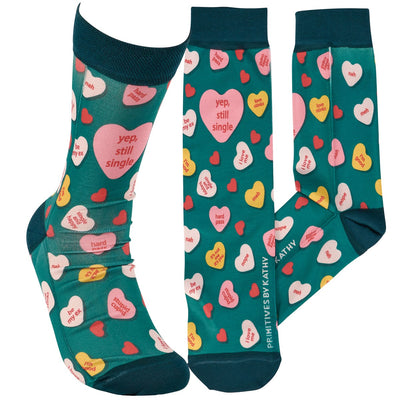 Yep, Still Single Conversation Hearts Valentine Fun Socks