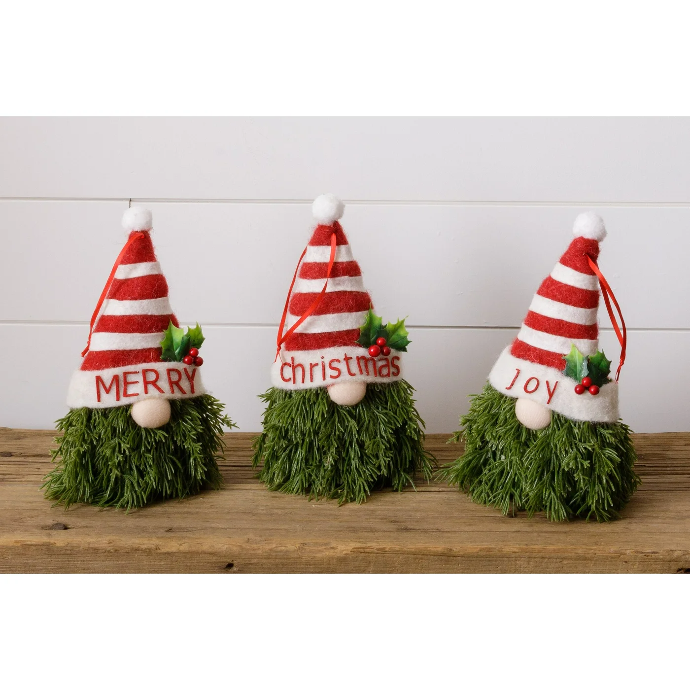 Set of 3 Gnomes With Faux Cedar Beards 10" H