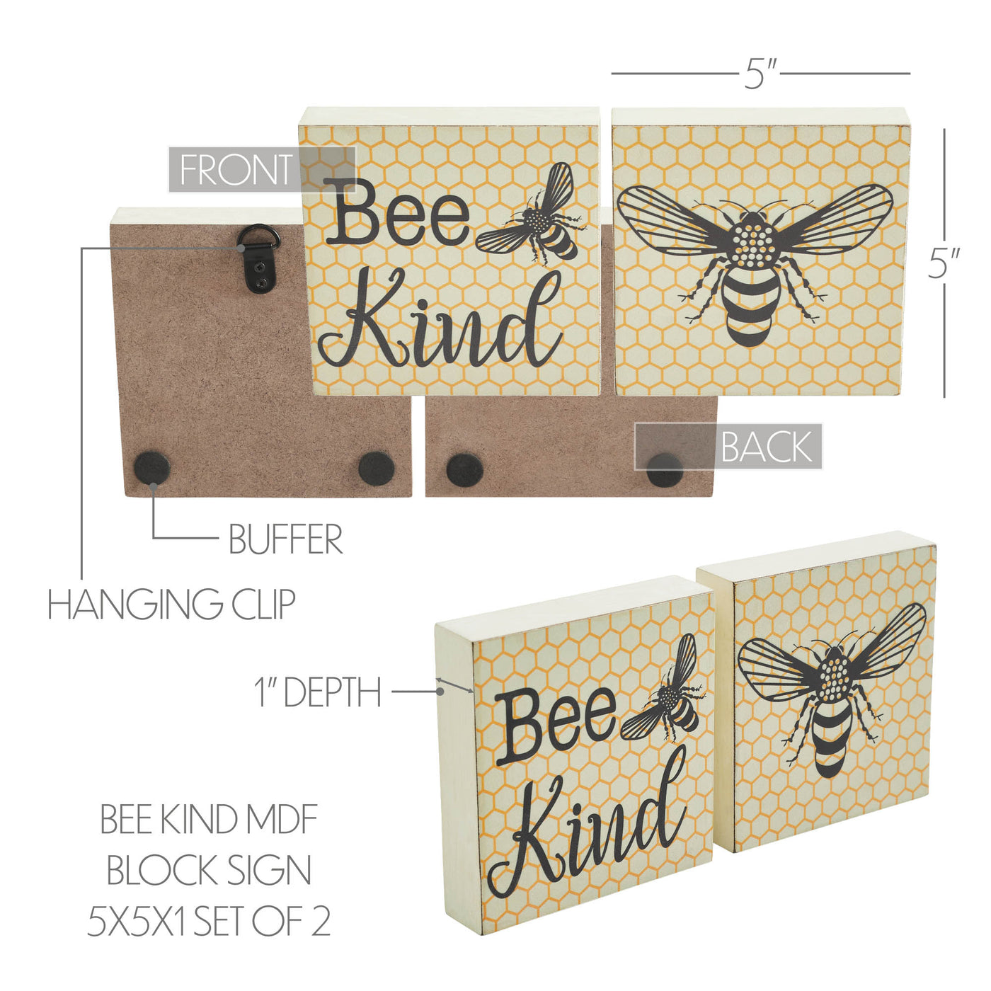 Set of 2 Buzzy Bees Bee Kind 5" Block Signs