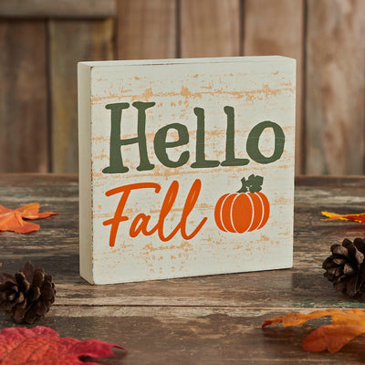 Hello Fall Pumpkin 5" Block Sign