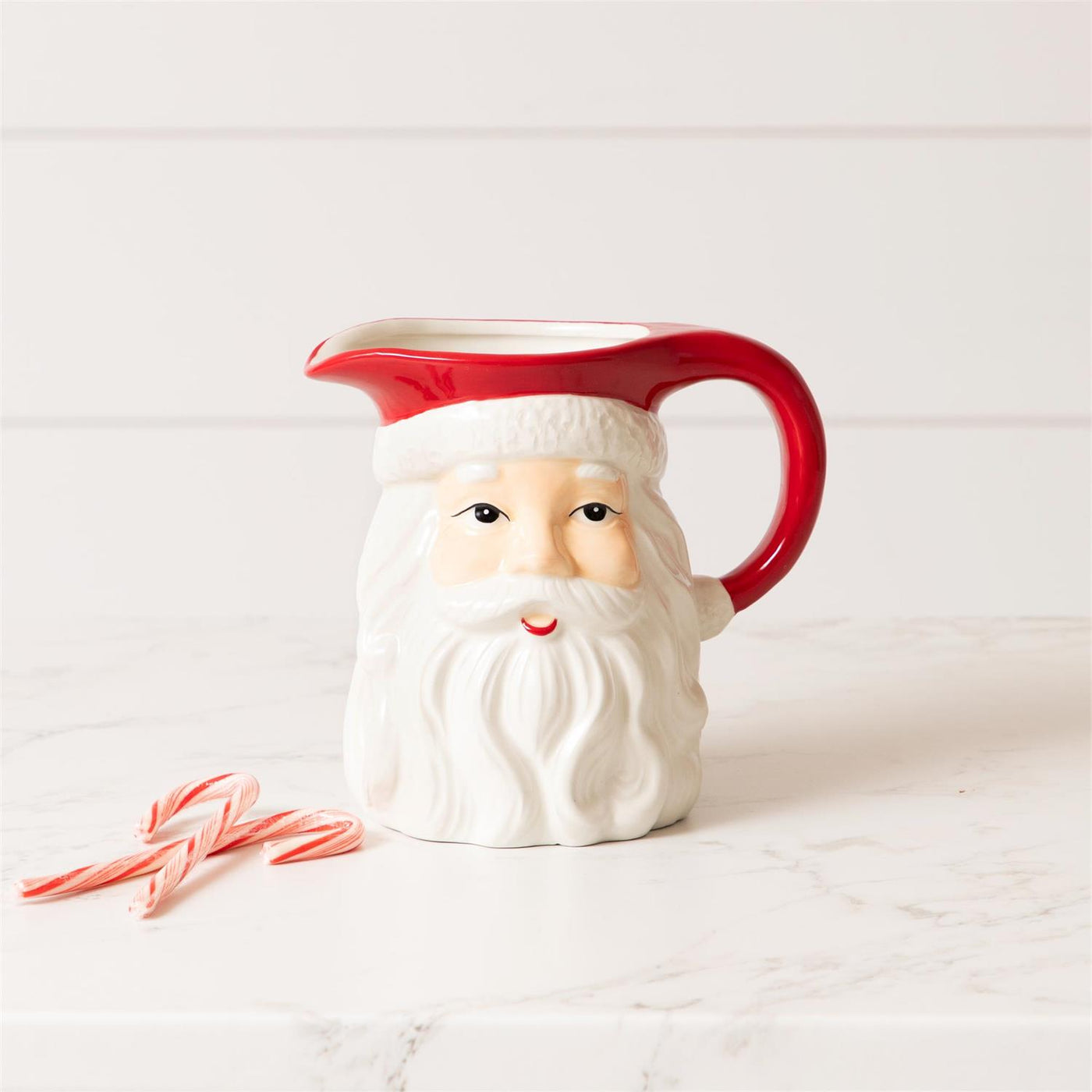 Retro-Style Santa Head Ceramic Small Pitcher 7" H