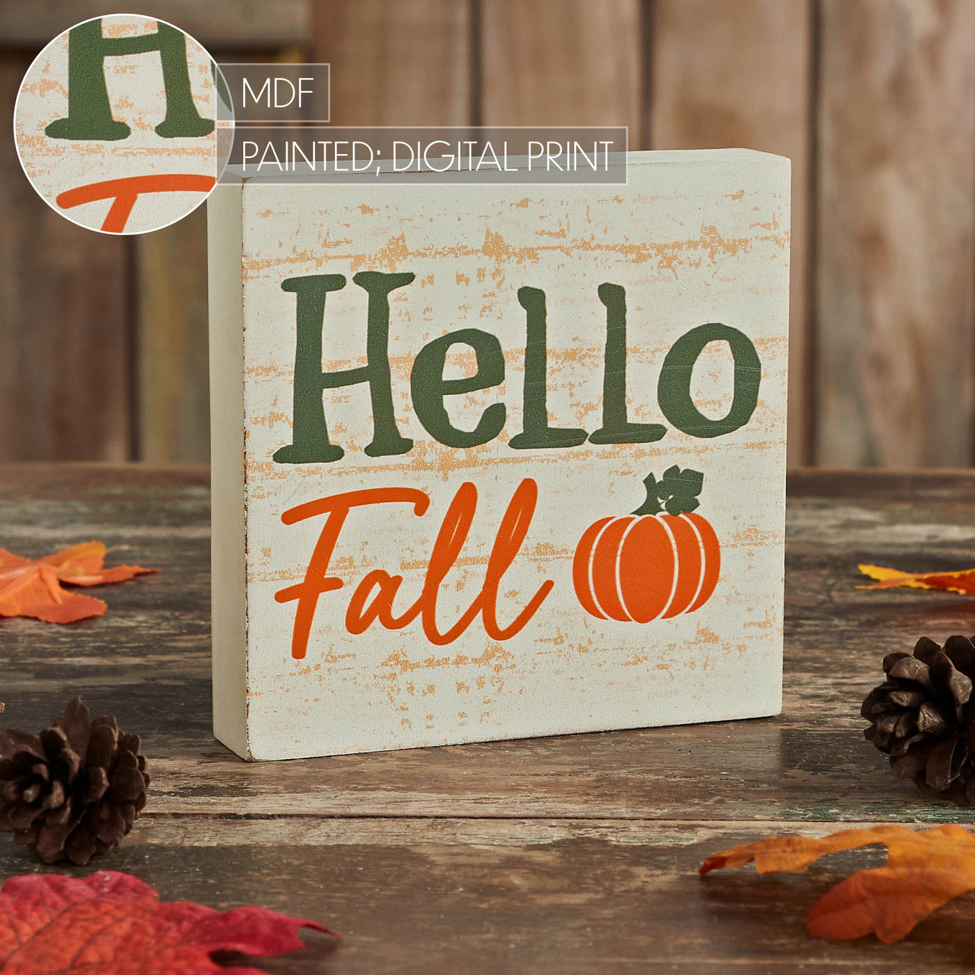 Hello Fall Pumpkin 5" Block Sign