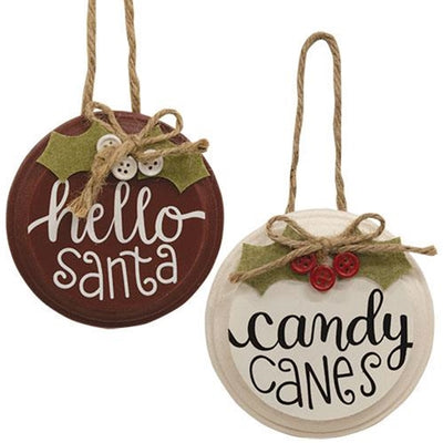 🎄💙 Hello Santa and Candy Canes Button Holly Ornaments