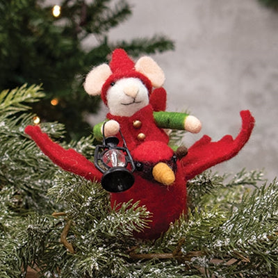 DAY 1 ✨ 14 Days of Felted Cheer ✨ Mouse on Flying Cardinal Felt Orament