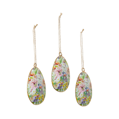Set of 3 Spring In Bloom Metal Floral Egg Ornaments
