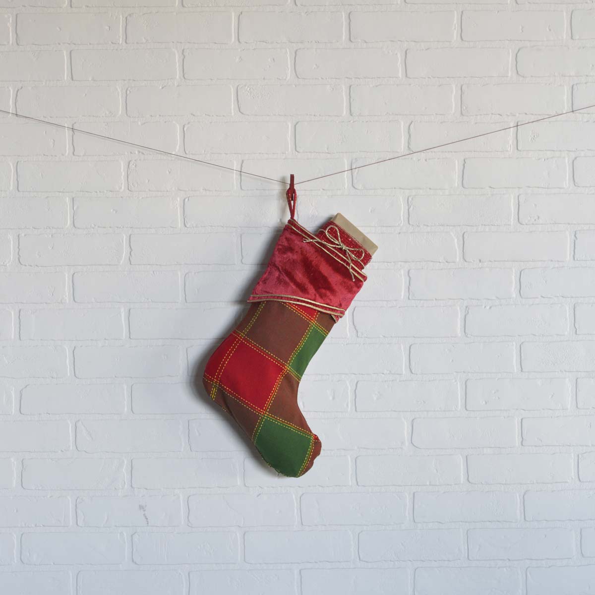 Tristan Red and Green Plaid 15" Christmas Stocking