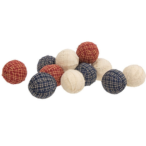 Set of 12 Americana Primitive Plaid Rag Balls 1.5"