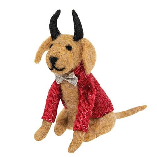 Dog in Devil Costume Felt Ornament