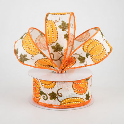 Dotted Pumpkin on Ivory Ribbon 1.5" x 10 yards