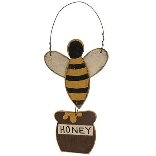 Wooden Honey Bee Pot Distressed Hanger