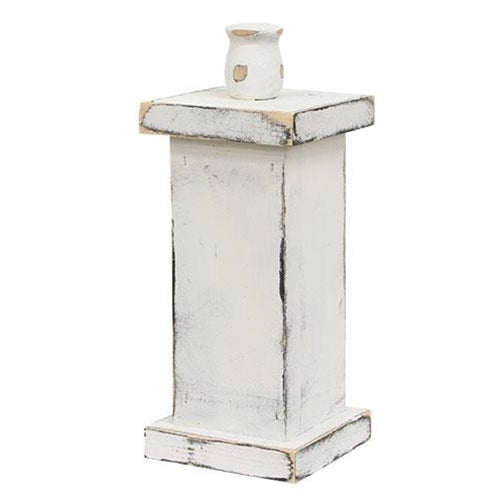 Farmhouse White Wooden Pedestal Taper Holder 10" H