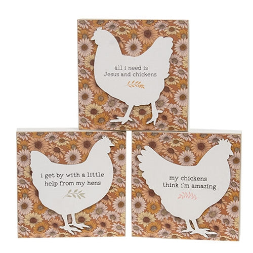 Set of 3 Floral Layered Chicken Box Signs