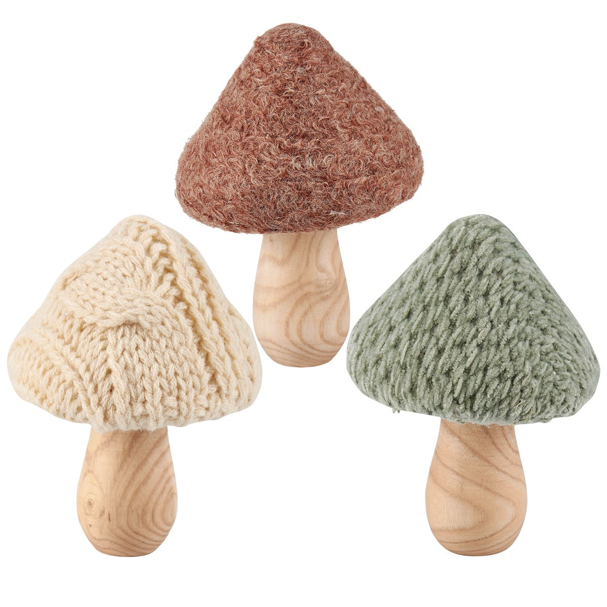 Set of 2 Knitted Mushrooms Sitter Figures