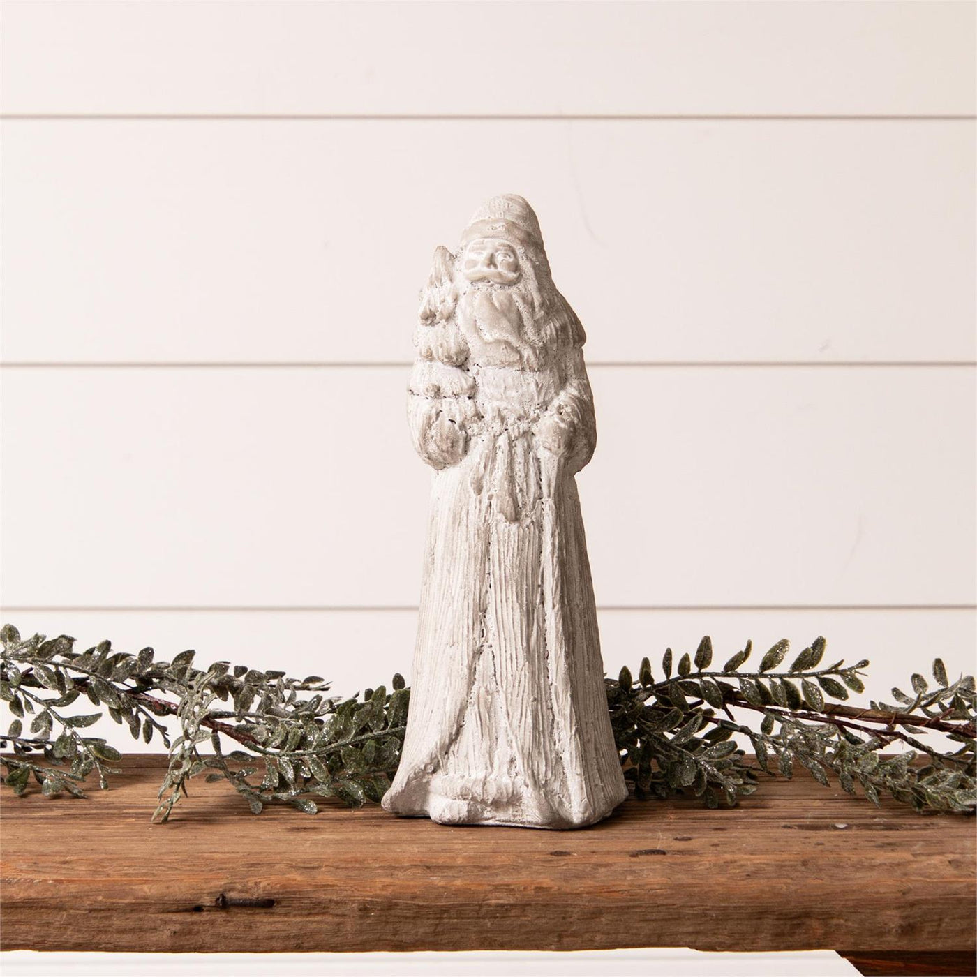 Cement Santa Holding Tree 12" H