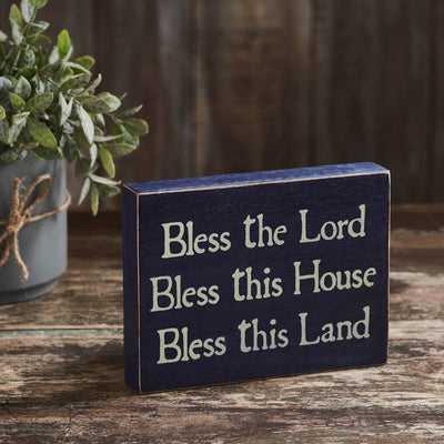 Bless The Lord House and Land 8" Blue Wooden Sign