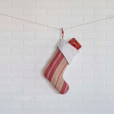 💙 Nostalgic Red and Tan Stripe Christmas Stocking