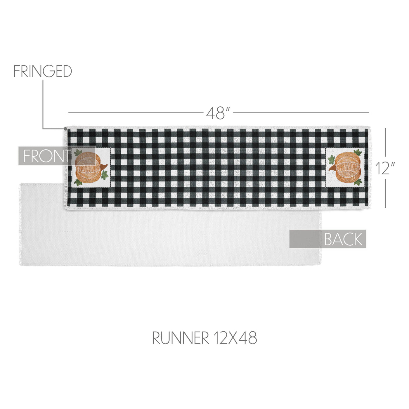 Annie Black Check Pumpkin 48" Table Runner