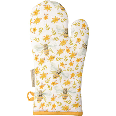 Floral Bees Kitchen Oven Mitt and Hot Pad Set