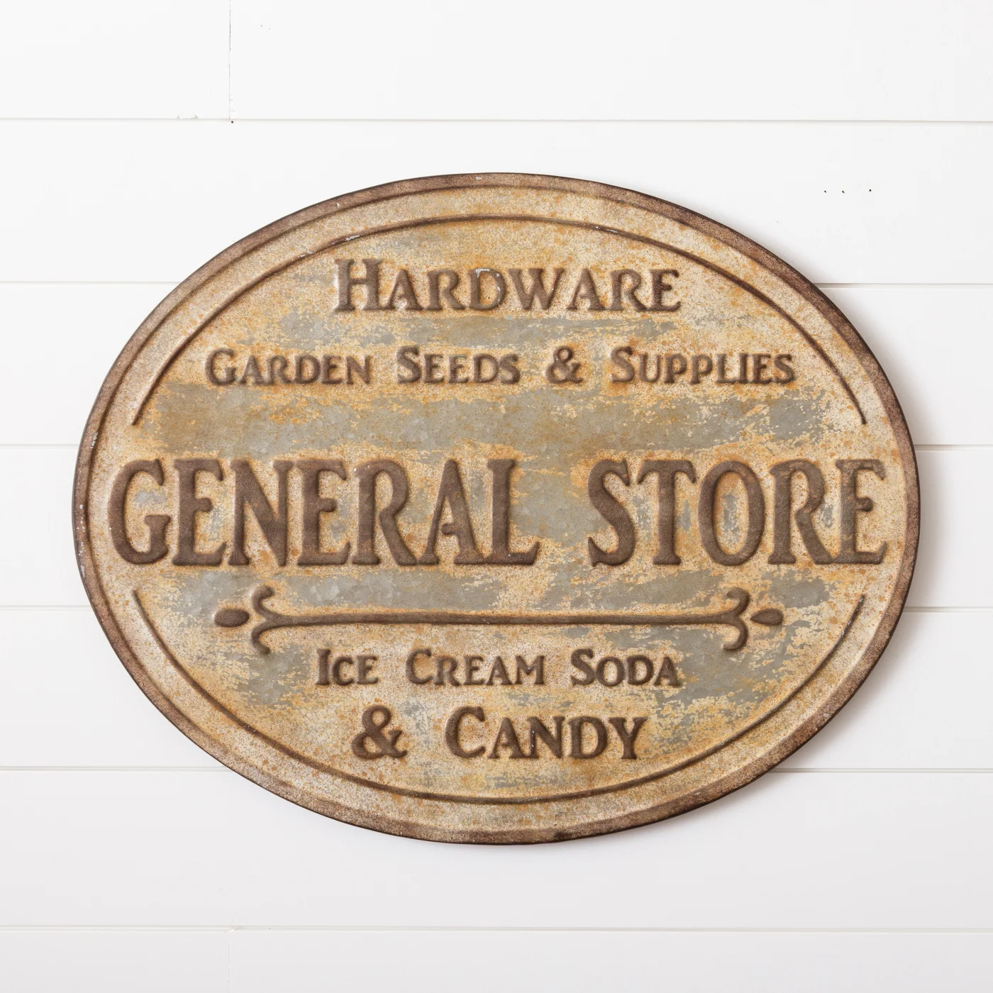 General Store Distressed Oval Metal 19" Sign