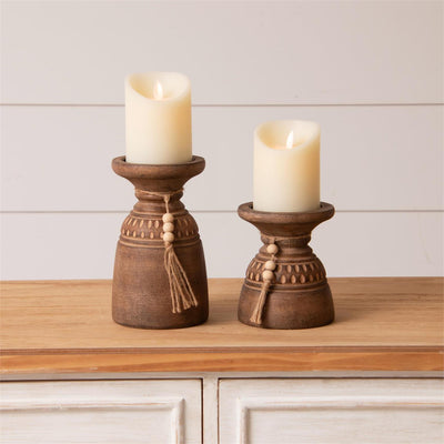 Candle Holders with Beaded Tassels Set of 2