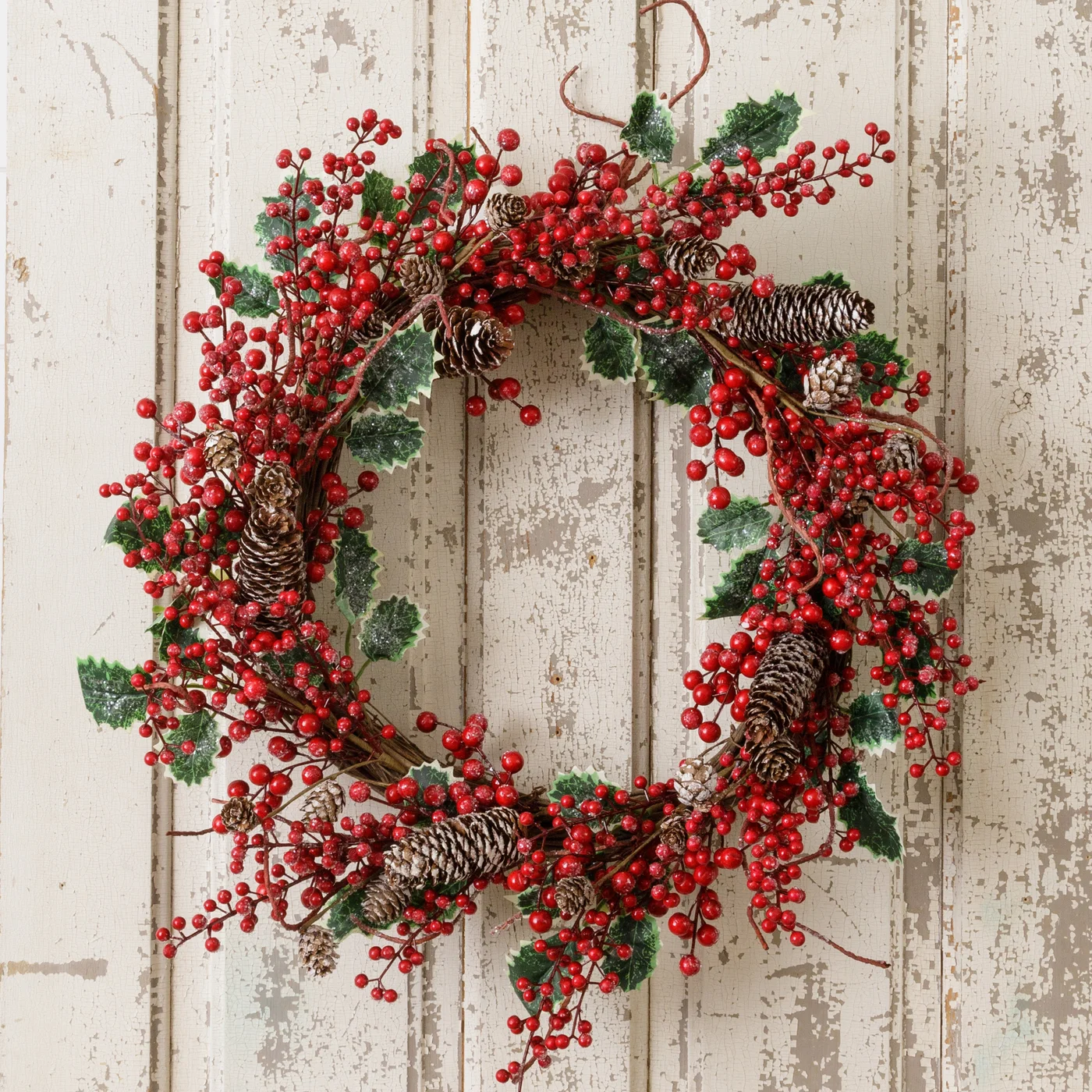 Sparkling Variegated Holly with Berries 20" Faux Christmas Wreath