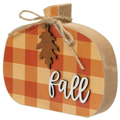 💙 Fall Buffalo Check Chunky Pumpkin Sitter Sign