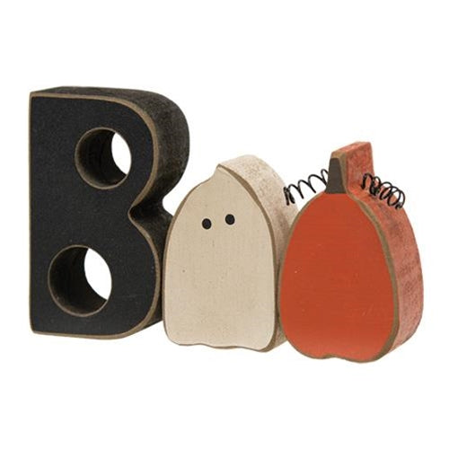 Set of 3 Boo Ghost & Pumpkin Wooden Blocks