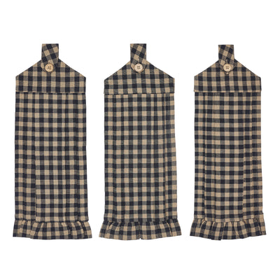 Set of 3 Black Check Button Loop Tea Towels