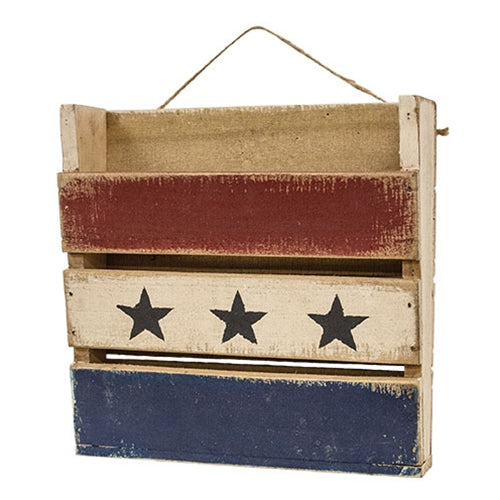 DAY 11 ❤️🫐 20 RED WHITE + BLUEBERRY DAYS Rustic Slat Wood Americana Wall Bin 15"