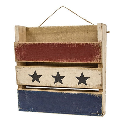 DAY 11 ❤️🫐 20 RED WHITE + BLUEBERRY DAYS Rustic Slat Wood Americana Wall Bin 15"