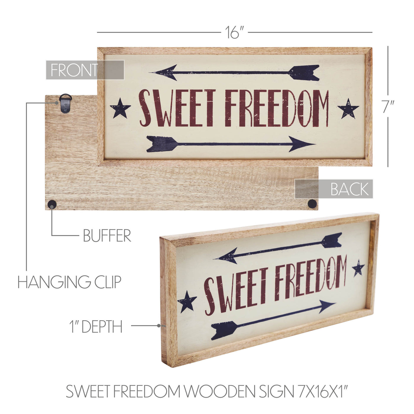 Sweet Freedom 16" Americana Wooden Sign